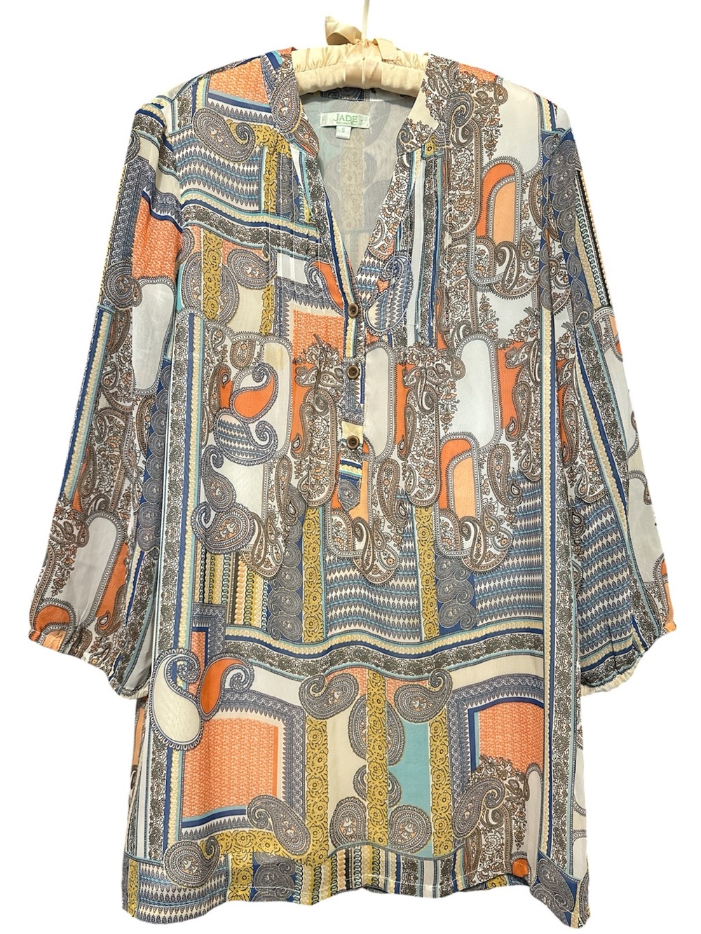Jade Multicolor Paisley & Geometric Tunic - Orange, Blue, Yellow SZ S